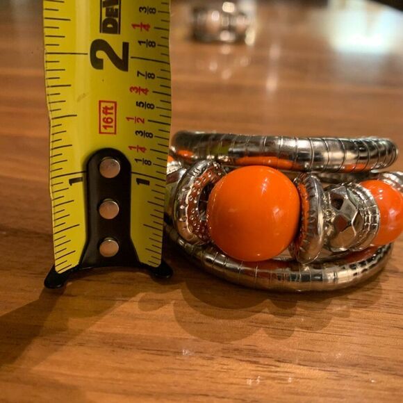 Bracelet, fashion, silver and orange coil, large scale, boho, native, cowgirl - Picture 8 of 16